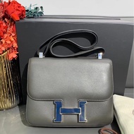 Hermes 愛馬仕 constance 24 琺瑯扣灰色 evercolor皮Q刻