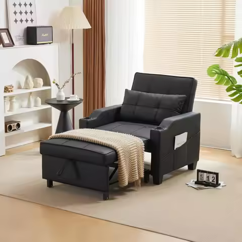 Sleeper Chair 3-in-1 Convertible Sofa Bed Adjustable Recliner Sofa Modern Pull Out Couch Bed with 2 