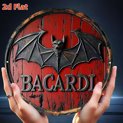 2D Flat 7.8x7.8" "Bacardi Logo" Aluminum Sign - Cuban Rum Vintage Plaque, Bar Tropical Decor