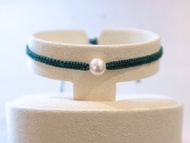 925 SILVER-天然淡水珍珠-全手工編織幸運手繩。綠色。可自由調節