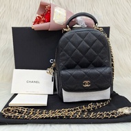 Chanel AP3753 MINI 24C 黑色荔枝皮金釦迷你後背包手提斜背包