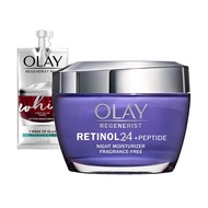 Olay Regenerist Retinol 24 + Peptide Night Face Cream 1.7 Oz + Whip Face Moisturizer Travel/Trial Si