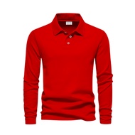 MERAH Style Cotton - T-shirt Plain Long Sleeve CollarPOLO Red Motif 4 Unisex Casual T-shirt SSSS Men