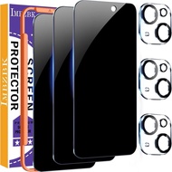 IMBZBK 3 Pack Privacy Screen Protector for iPhone 15 Plus Tempered Glass with 3 Camera Lens Protecto