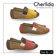 [ส่งเร็วพิเศษ!] Cherlida รองเท้าผู้หญิง รองเท้าคัชชู ผ้า Stonewash รองเท้าสลิปออน รองเท้าผ้าใบแฟชั่น คัชชู