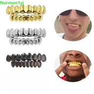 NYVEX Teeth Grillz Top Bottom Set, Glossy  Anti Slip Teeth Grillz Caps, Classic  Shiny Silver Teeth 