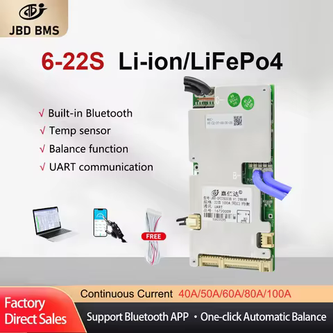 JBD Smart BMS 4S 6S 8S 10S 12S 13S 14S 16S 17S 18S 20S 21S 22S Bluilt-in BT Bms 20A 30A 40A 80A 100A