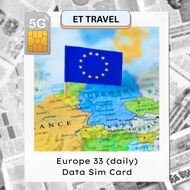 【Europe 33 Daily】Europe Unlimited Data Roaming Sim Card【1GB-3GB Daily】ET Travel - Travel Sim