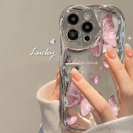 Electroplated New Cream Texture Wavy Edge Butterfly Colorful Painting Cute Protective Phone Case Com