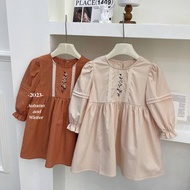 [1- 10 Years] Korea Fashion Muji Kid Girl Dress Embroidered Floral Long Sleeve Children Dress Baju B