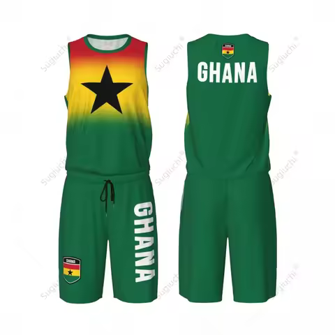 Men Ghana Flag Basketball Jersey Set Mesh Shirt & Pants Sleeveless