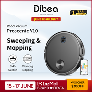 Dibea x Proscenic V10 Robot Vacuum Cleaner | 3000pa Suction | Vibrating Sweeping &amp; Mopping System | LDS Navigation | Local Warranty