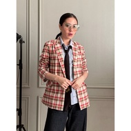 Plaid Blazer Cream Red - Woman At Work Blazer Woman Outerwear Women