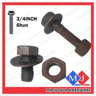 3/4'' 6Hun Galvanized Hex Screw Bolt Nut Washer 1 Set Hex Head Bolt and Nut Hex Bolt Skru Screw Flat
