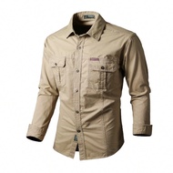 Men's Slim Fit Outdoor Long Sleeve Shirt, Spring Autumn Casual Multi-Pocket Workwear Jacket, Goes We