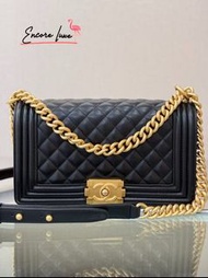 Chanel Le Boy Black Lambskin Gold Chain Side Bag