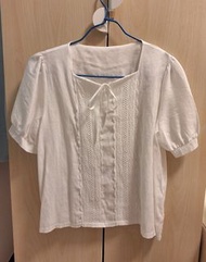 女裝 白色燈籠袖襯衫 5分袖恤衫 喱士裇衫 蕾絲T恤 中袖上衣 公主袖短袖衫 返工衫 休閒衫 均碼 Women short-sleeved lace blouse short sleeve top h