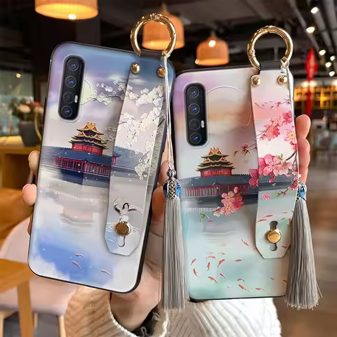for OPPO Find X3 X2 Pro Neo Lite Reno 6 5 4 2Z Ace Realme XT A5 A9 2020 Case 3D Emboss Hand Strap Ba