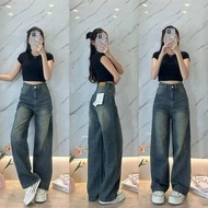 919JEANS, & กางเกงยีนส์วินเทจ Fade Long Tube กางเกงยีนส์ ผู้หญิง กางเกงยีน ทรงหลวม