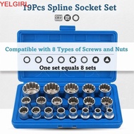 WGLAWL 19 Pcs 12 Point Socket Set, Metric Cr-V Spline Socket Set, High Quality with  6-Angle 8-32mm 