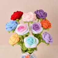 MZB 1 Piece Finished Product Hand-Knitted Rose Artificial Flower Knitted Flower Handmade Flower diy 