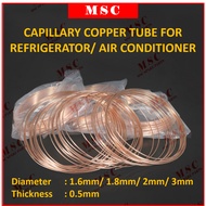 1ft/ 3Meter/ 5Meter Capillary Tube Mini Copper Tube  for Refrigerator/Aircond/Refrigeration 1.6mm/ 1.8mm/ 2mm/ 3mm