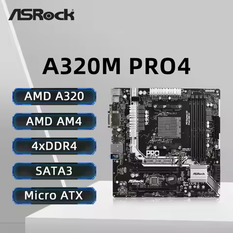 ASRock A320M PRO4 Motherboard for Ryzen 5 2600X 5600G 5700X 5700x3D 5800x3D CPU DDR4 PCI-E3.0 M.2 mA