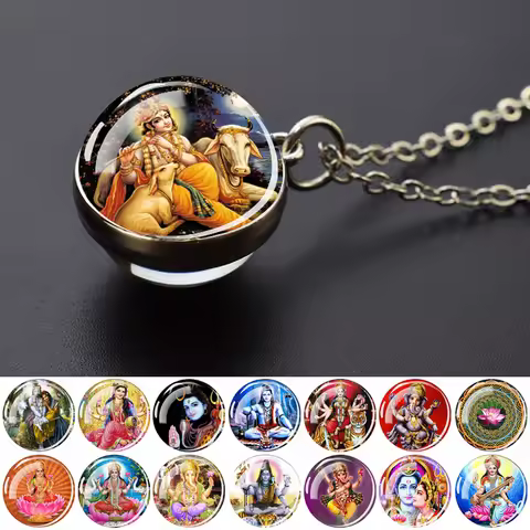 Hinduism Gods Necklaces Ganesha Kashmi Vishnu Shiva Durga Ball Pendant Chains Necklace Women Men Ind
