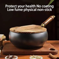 34cm Carbon Steel Wok Pan with Lid Non Stick Flat Bottom Induction Gas Wok Hei Ready Stock MY