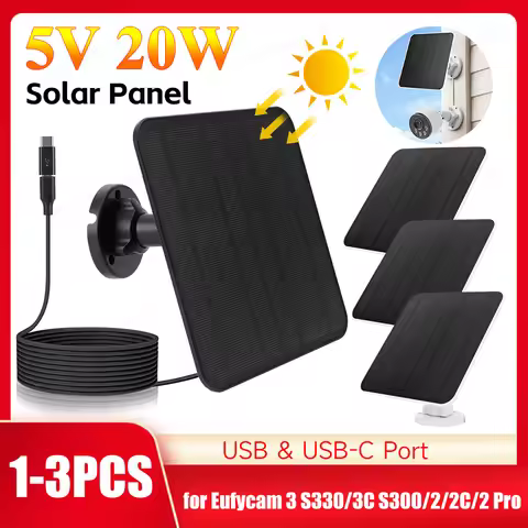 5V 6W Solar Charging Panel 360°Adjustable Wall Mount with 9.8ft Cable Waterproof for 3/3C/2/2C/2Pro 