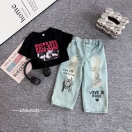 Set áo Hound kèm quần jean chữ cho bé gái