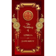 Undangan Digital Gambar Pernikahan Chinese Oriental Asia Cina Merah