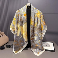 Chrilla Jesto Women Multi Function Head Wrap Floral Printed Imitated Silk 110cm Square Hijab Scarf
