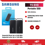 เครื่องอ่าน SSD Samsung แบบพกพา T5 EVO 4TB 2TB USB 3.2 Gen 2ดิสก์ภายนอก PSSD แบบพกพาสำหรับโน็คบุคตั้