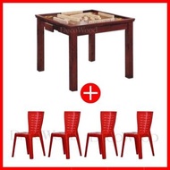 Prosperity Mahjong Table WITH 4 Units of Sibeh Huat Hoseh Series Mahjong Plastic Chair Stool