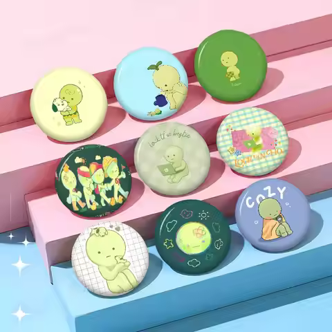 Green S-Smiski Figures 32/44/58mm Round Cartoon Brooches Handmade Pins for Backpack Jewelry Accessor