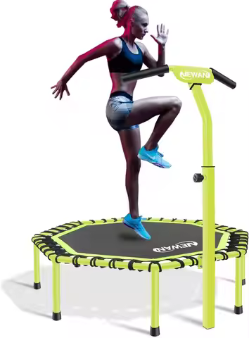 48" Fitness Trampoline with Adjustable Handle Bar, Silent Trampoline Bungee Rebounder Jumping Cardio