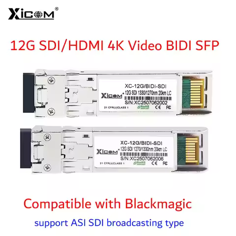 Xicom 12G SFP+ Optical Fiber Module 20km SDI/HDMI 4K Video BIDI LC Simplex Support ASl Broadcasting 