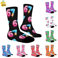 ADREE 67 Meme Ice Cream Socks, Cartoon Warm 67 Meme Crew Long Socks, Funny Breathable Lightweight Co