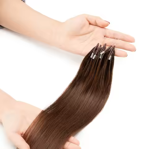 8D Micro Link Hair Extensions Human Hair Nano Rings With Fish Line Hair Extension Invisible Mechine 