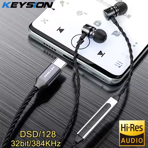 KEYSION USB-C HIFI Earphones DSD128 Headphones Plated Dynamic Earbud 32bit 384KHz Hi-Res DAC Type C