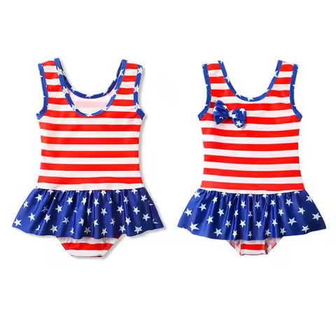America Flag One-Piece Swimsuit Swimwear 6T 6-8 Years Old Bathing Suit Beach Holiday Summer Swimming