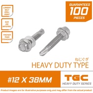 100 PCS Stainless Tekscrew 12 x 38 mm for steel or Metal Teks Screw 1 1/2 inches SS Tek Screw 5.5mm 