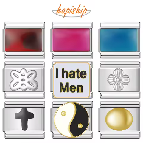 Hapiship Fashion Women Cross Bee Flower I Hate Men Charm Italian Links Fit 9mm Bracelet Stainless St