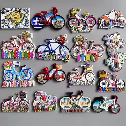 Switzerland Amsterdam Netherlands Holland Italy Germany Greece travel souvenir bicycle crafts magnet