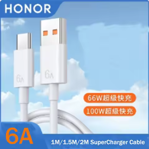 Honor 1/1.5/2M SuperCharge Type C Cable 6A Fast Charging Data USB-C Cord For Honor 100 90 80 70 60 P
