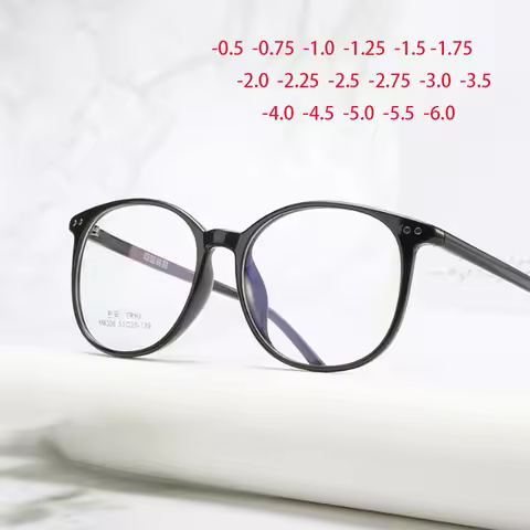 Ultralight TR90 Blue Light Blocker Myopia Spectacles Frame Women Men Big Round Prescription Glasses 