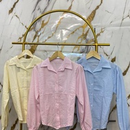 Kemeja Crop Fit Body Wanita Belakang Karet Dewasa Casual Shakila - Oversize, Atasan, Linen, Baju, Re