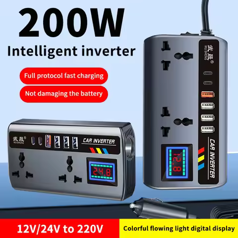 Quick Charge Car Power Inverter Adapter 12V/24V to DC220V 200W with Multifunctional Charger Socket Q