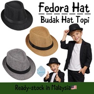 Ready Stock Kids Fedora Hat 🇲🇾 Korean Style Jazz Hat for Boys & Girls | Casual Fashion Sun Hat (Brun